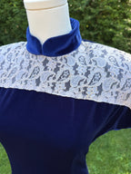 1990s handmade blue velvet & lace mini dress