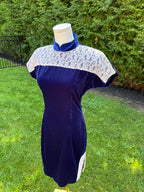 1990s handmade blue velvet & lace mini dress