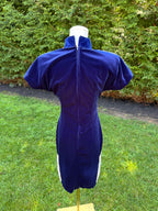 1990s handmade blue velvet & lace mini dress