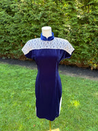 1990s handmade blue velvet & lace mini dress