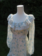 1970s Tamara's of Southern California white and blue floral mini dress
