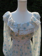 1970s Tamara's of Southern California white and blue floral mini dress