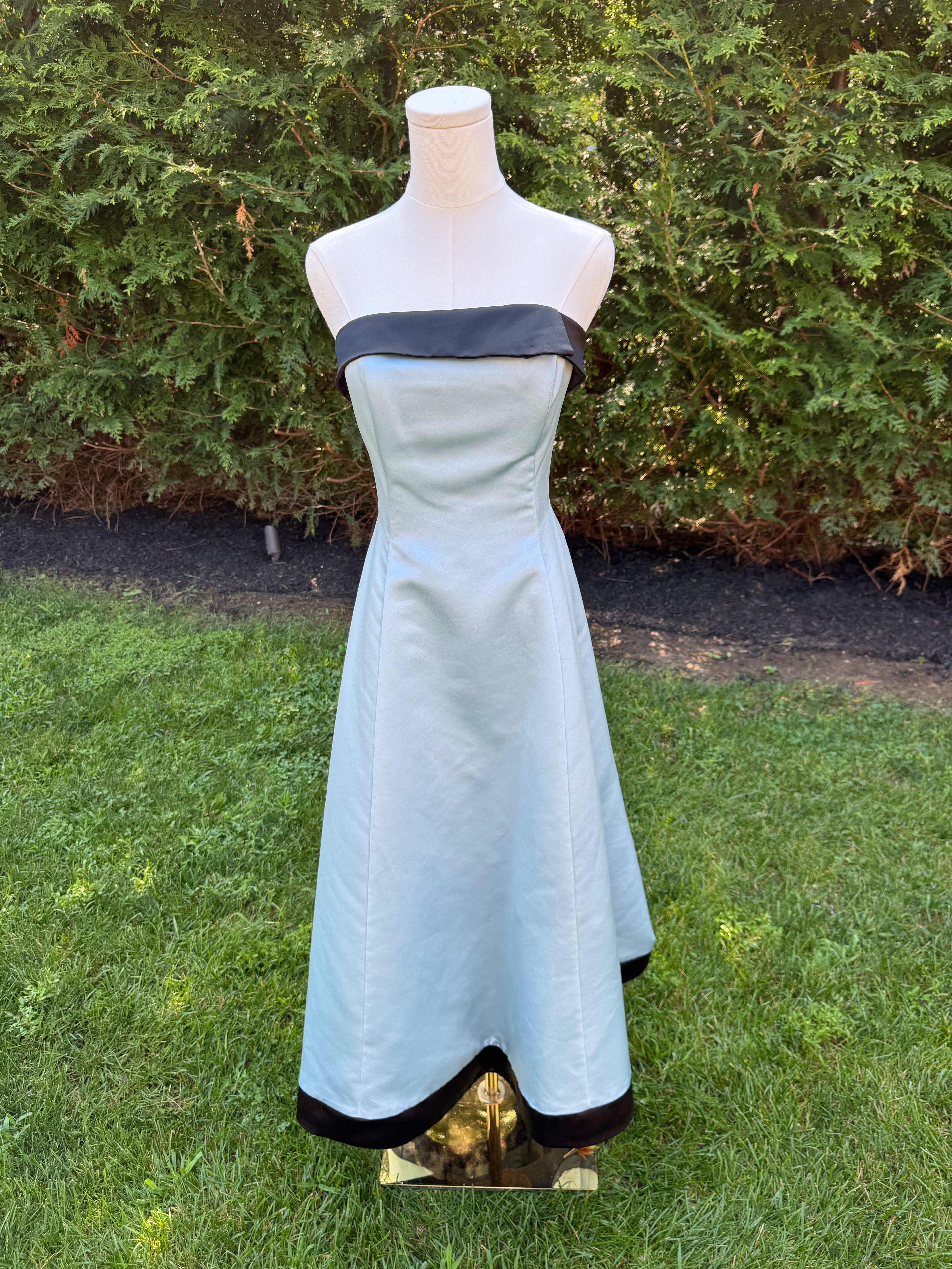 1990s rare Scott McClintock blue and black satin formal dress