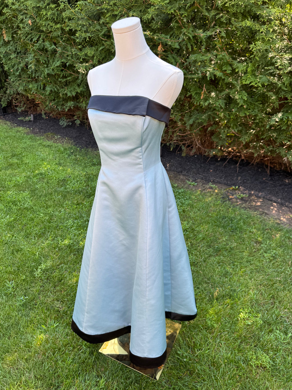 1990s rare Scott McClintock blue and black satin formal dress