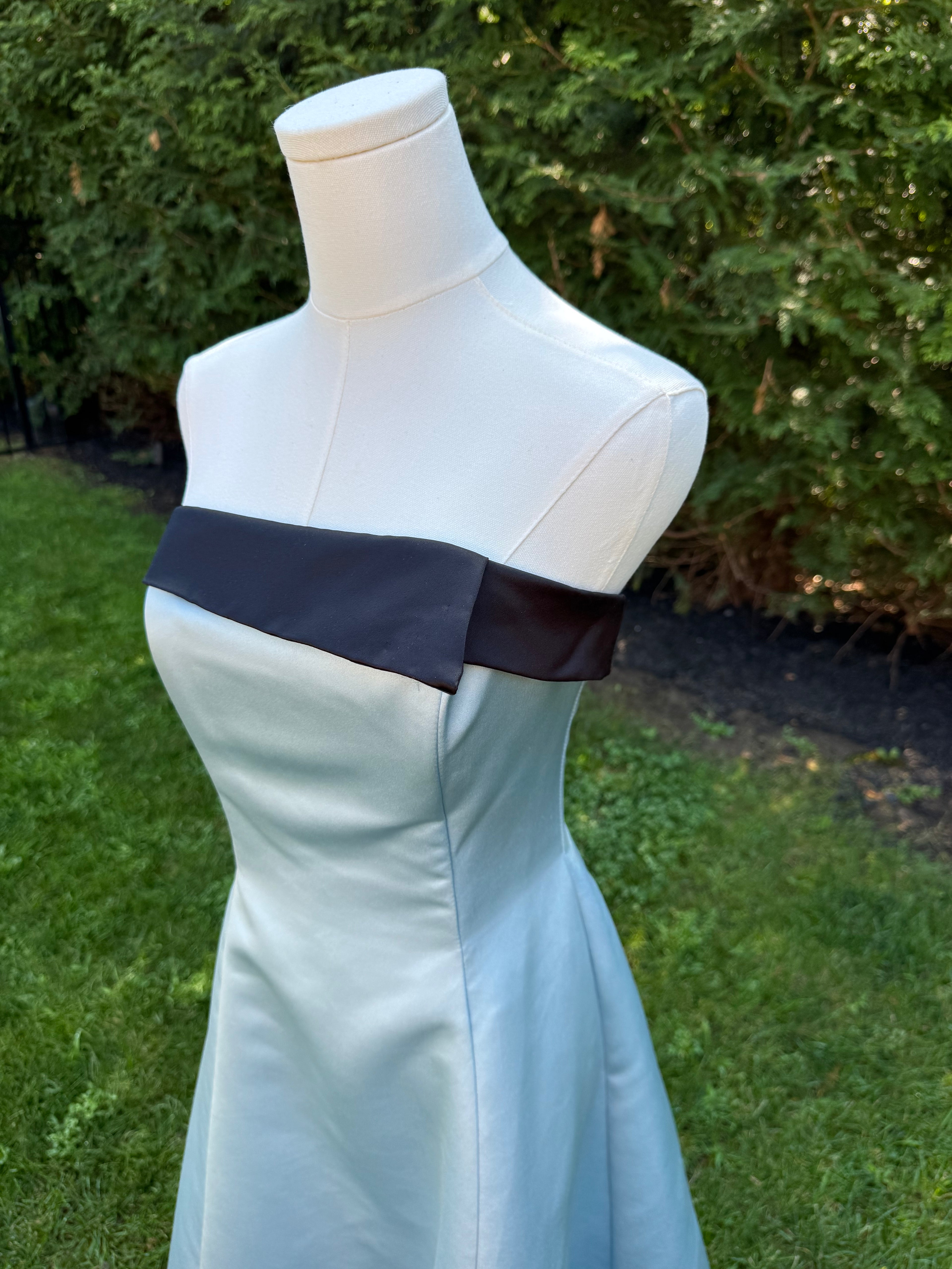 1990s rare Scott McClintock blue and black satin formal dress