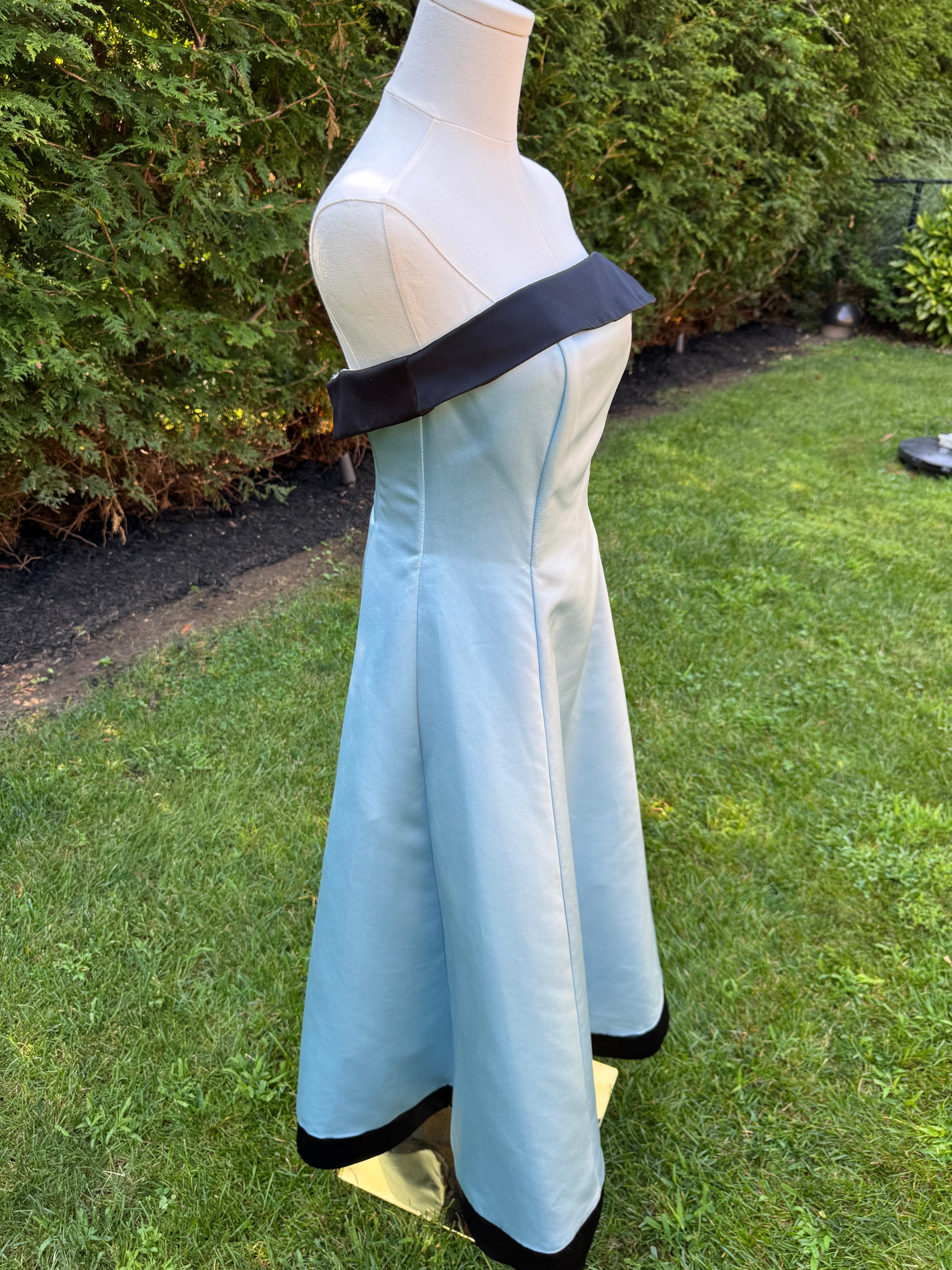 1990s rare Scott McClintock blue and black satin formal dress