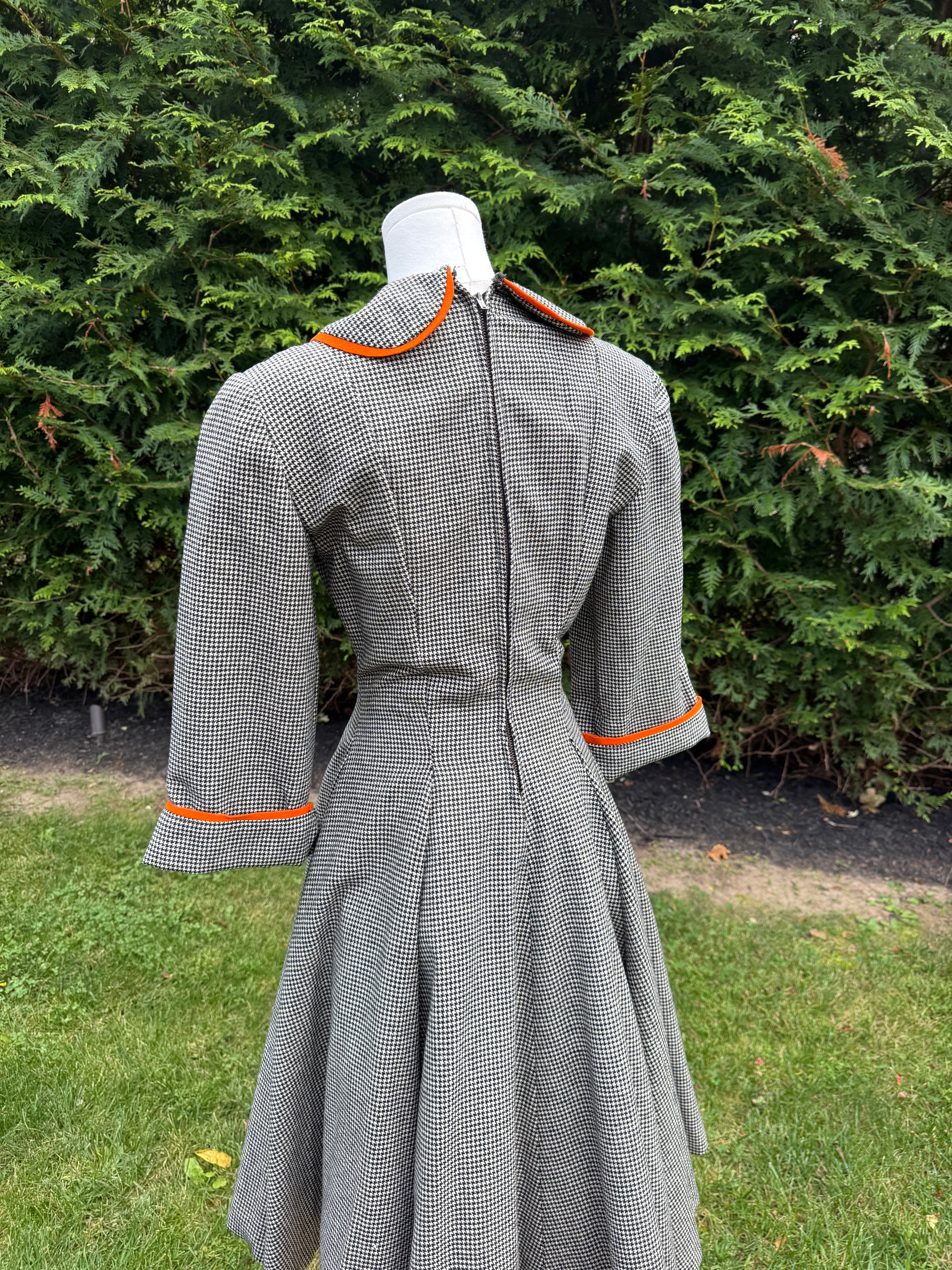 1950s handmade houndstooth fit and flare dress