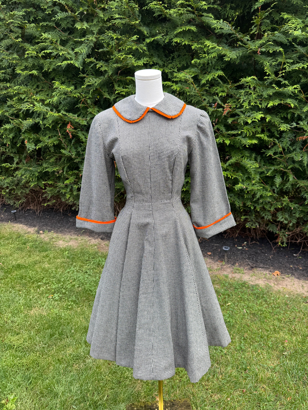 1950s handmade houndstooth fit and flare dress