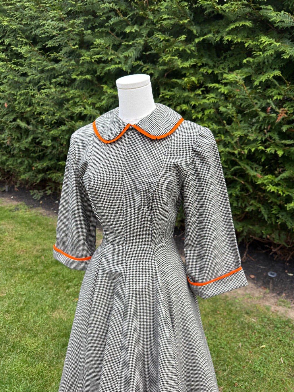 1950s handmade houndstooth fit and flare dress