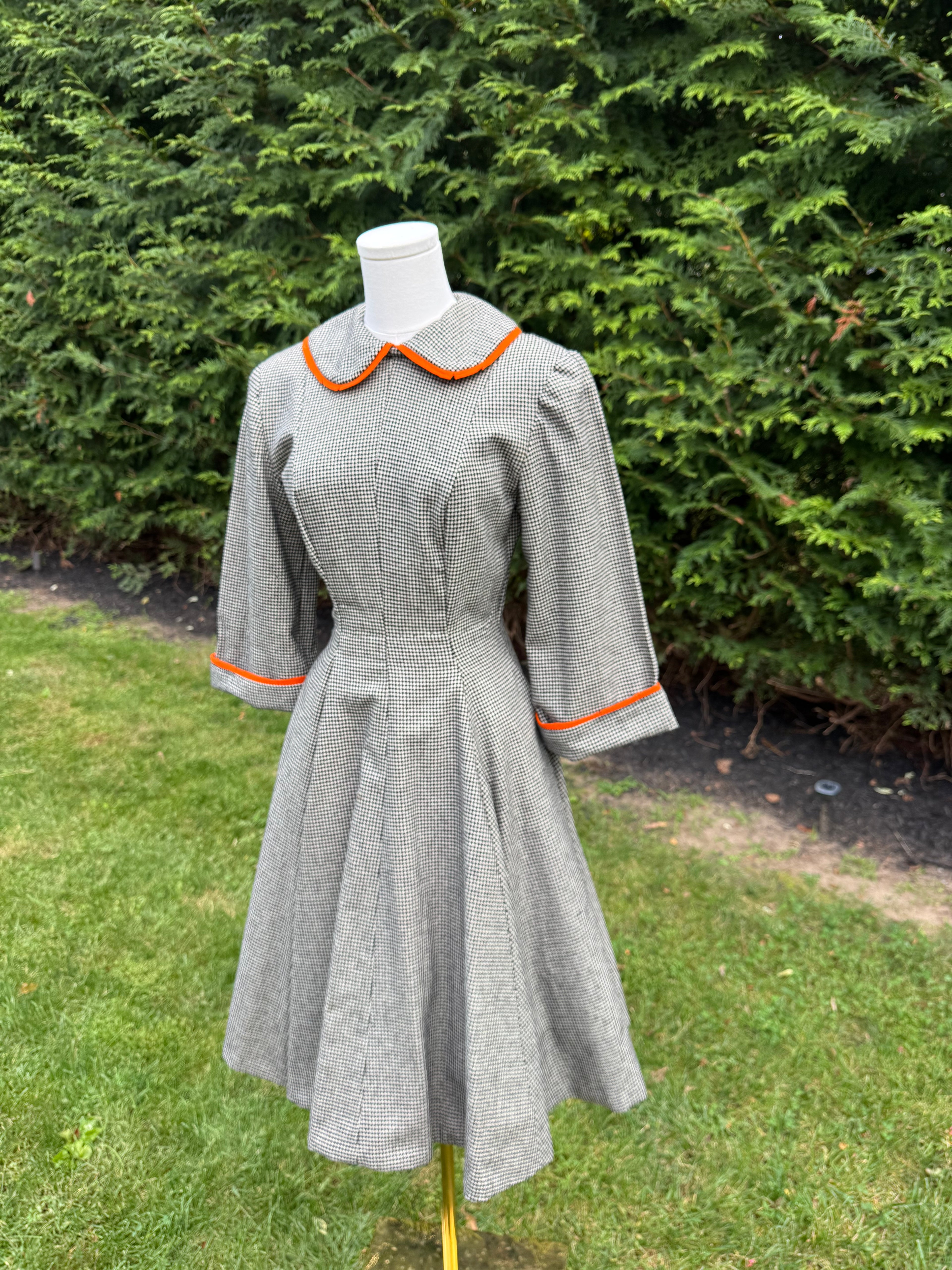 1950s handmade houndstooth fit and flare dress
