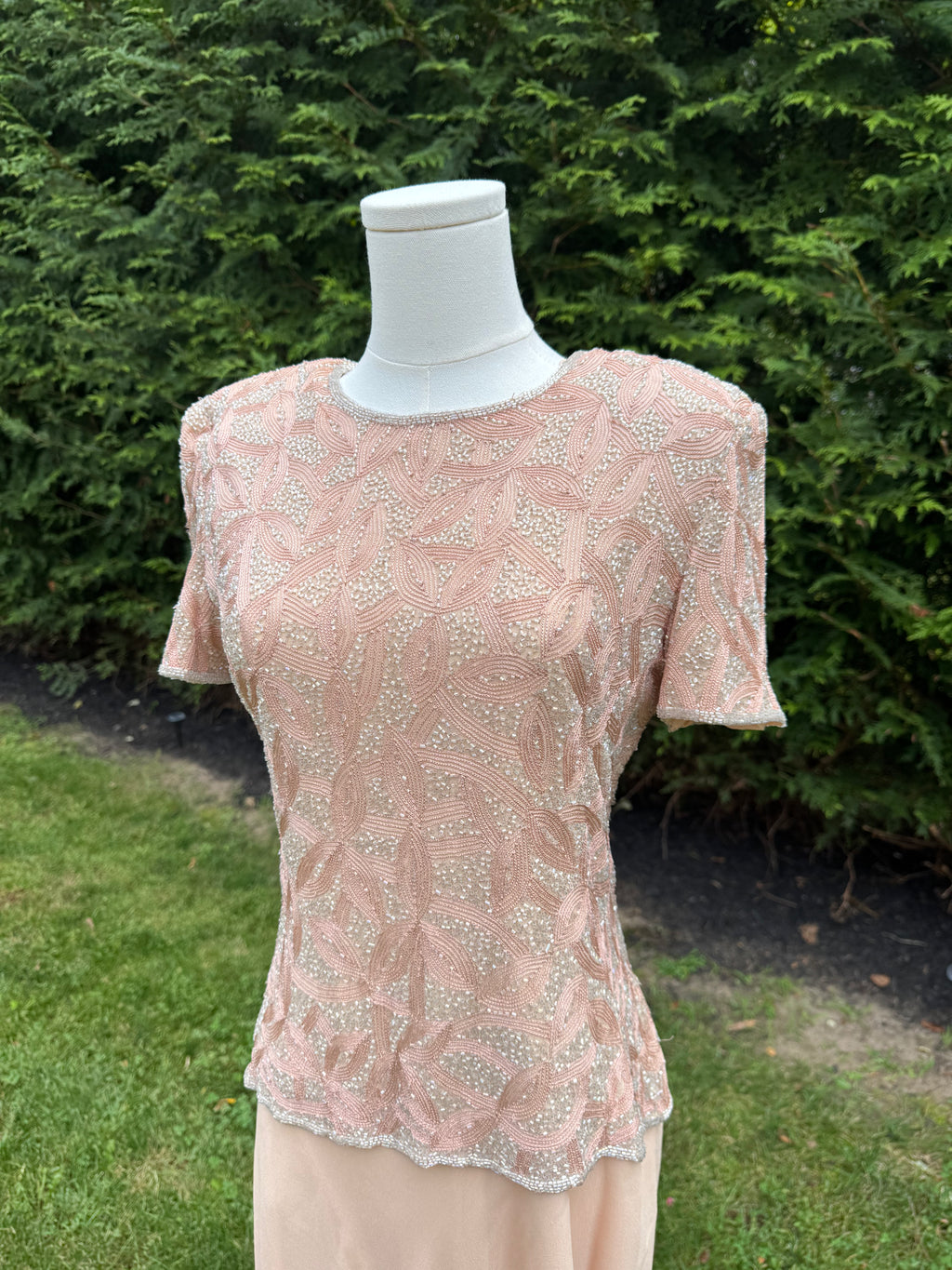 1990s Adrianna Pappell beaded pink evening dress