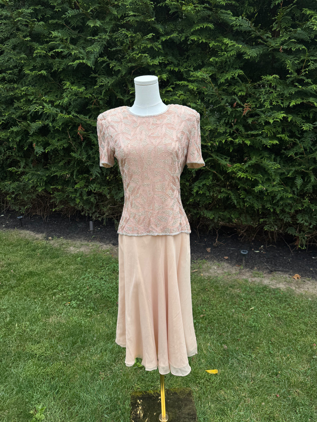 1990s Adrianna Pappell beaded pink evening dress
