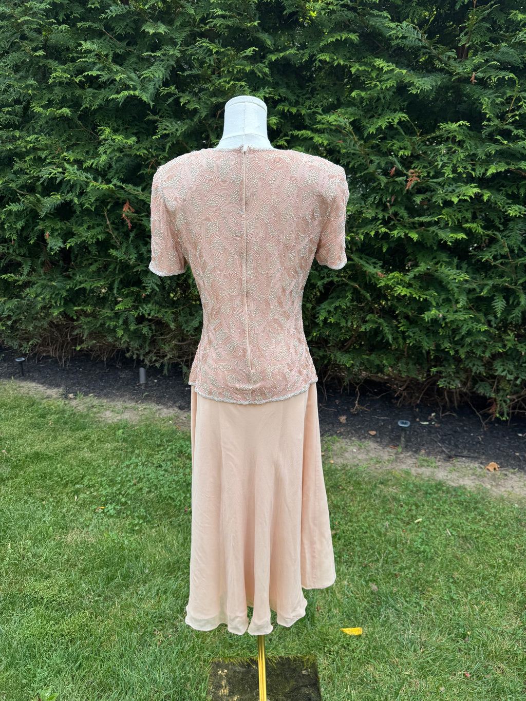 1990s Adrianna Pappell beaded pink evening dress