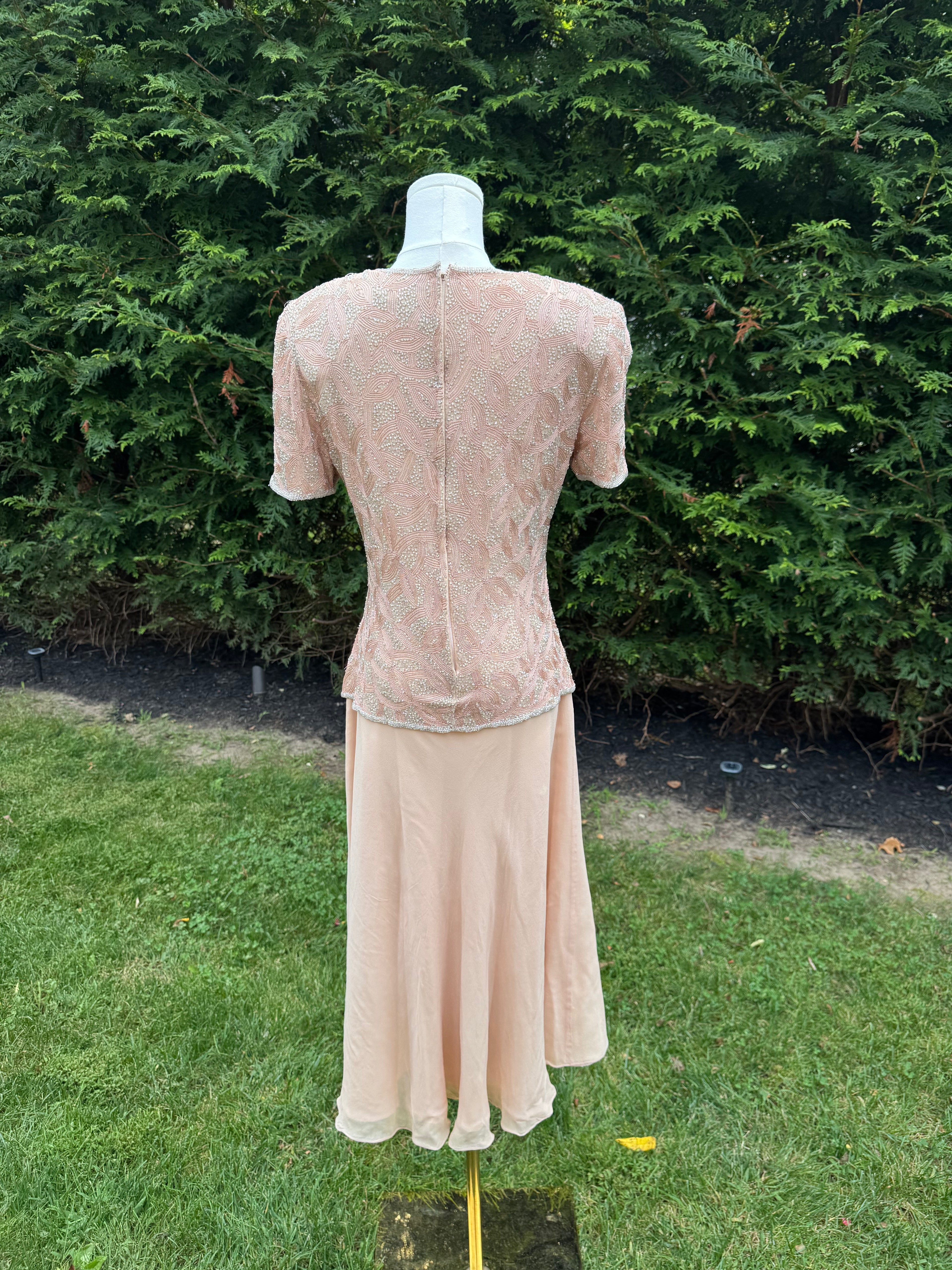 1990s Adrianna Pappell beaded pink evening dress