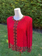 1980s Laurence Kazar 100% silk red beaded jacket