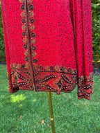 1980s Laurence Kazar 100% silk red beaded jacket