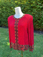 1980s Laurence Kazar 100% silk red beaded jacket