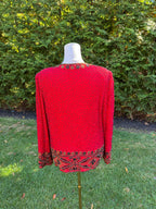 1980s Laurence Kazar 100% silk red beaded jacket