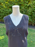 1990s 100% silk bias cut black midi with bow sequin design