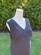 1990s 100% silk bias cut black midi with bow sequin design