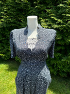1980s Karin Stevens Petite navy and white mini dress