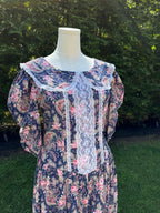 1980s Miss Dorby blue paisley collared midi dress