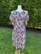 1980s Miss Dorby blue paisley collared midi dress