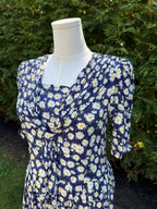 1980s blue daisy print sailor necktie dress