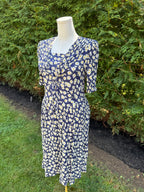 1980s blue daisy print sailor necktie dress