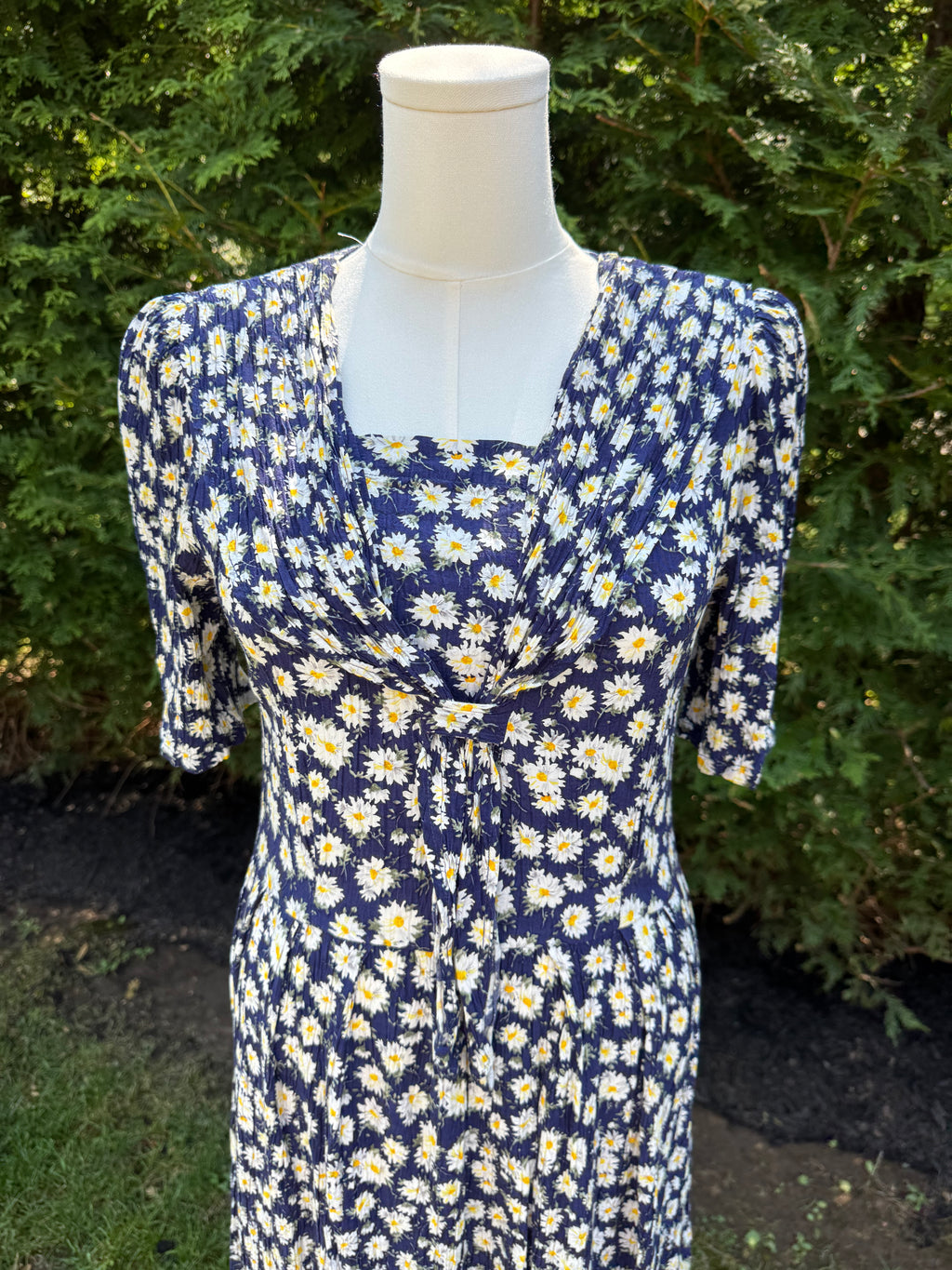 1980s blue daisy print sailor necktie dress