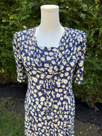 1980s blue daisy print sailor necktie dress