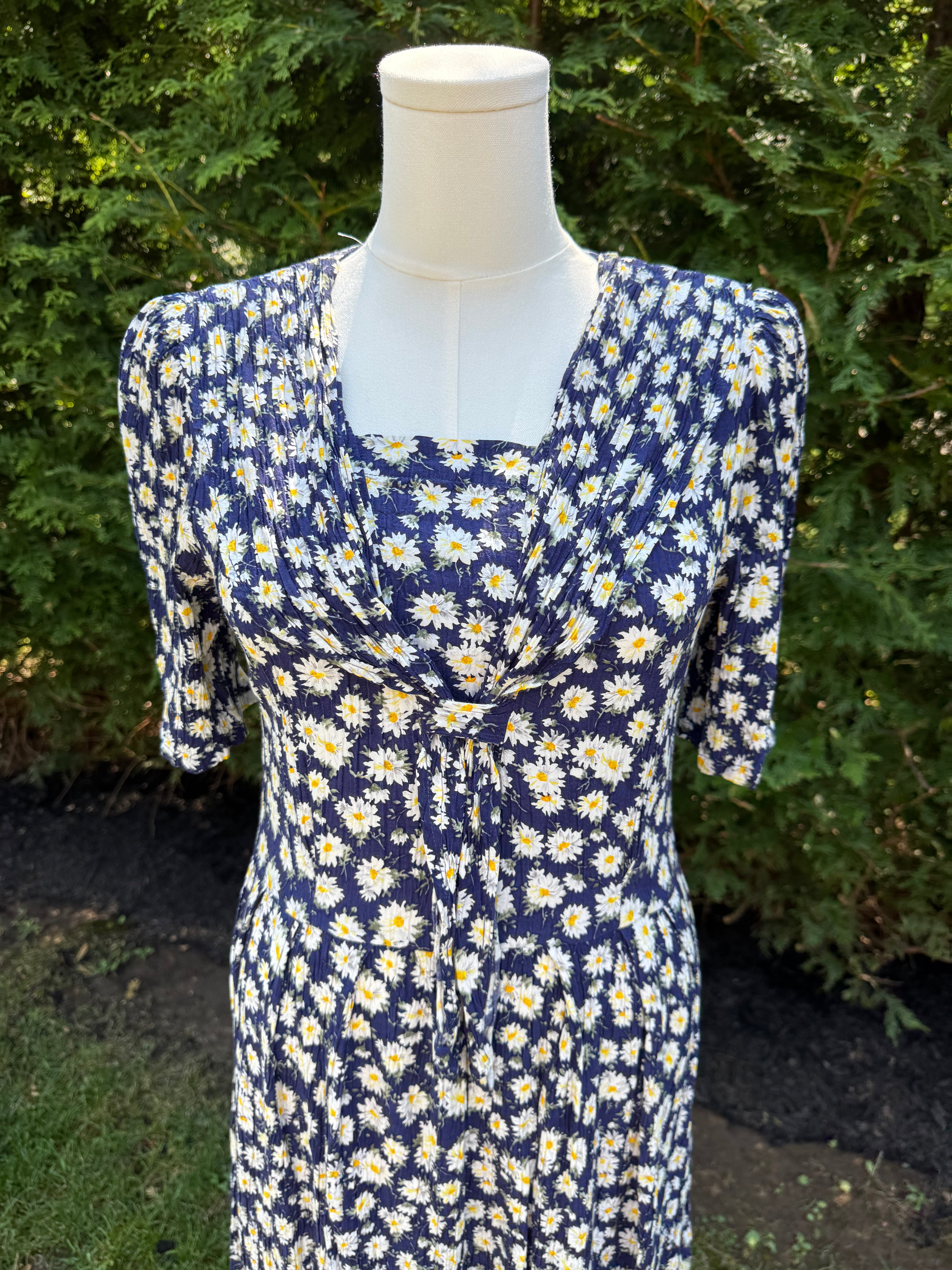 1980s blue daisy print sailor necktie dress