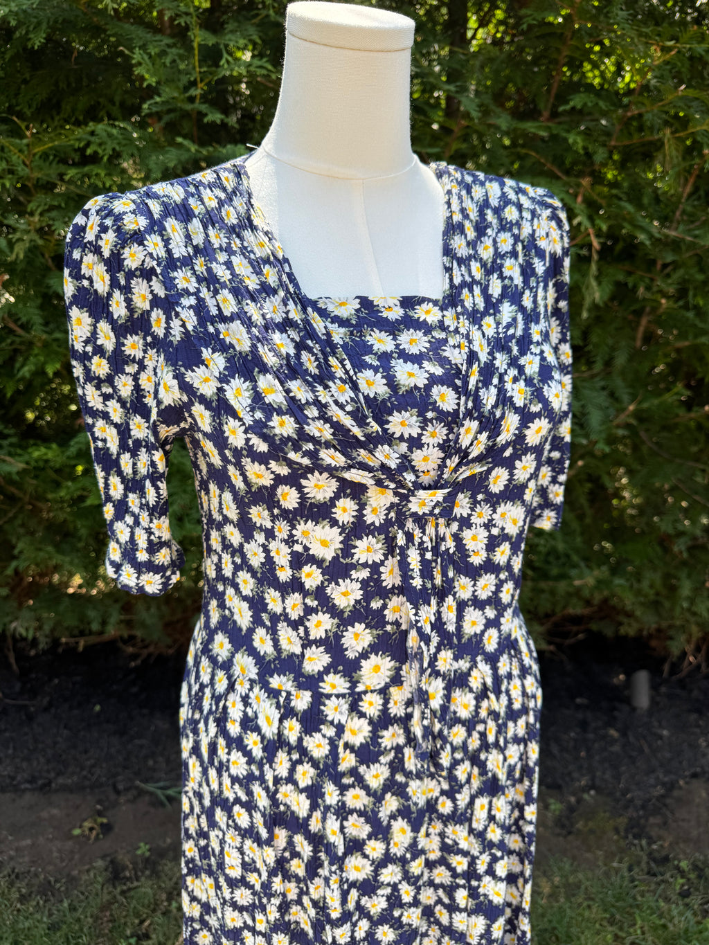 1980s blue daisy print sailor necktie dress