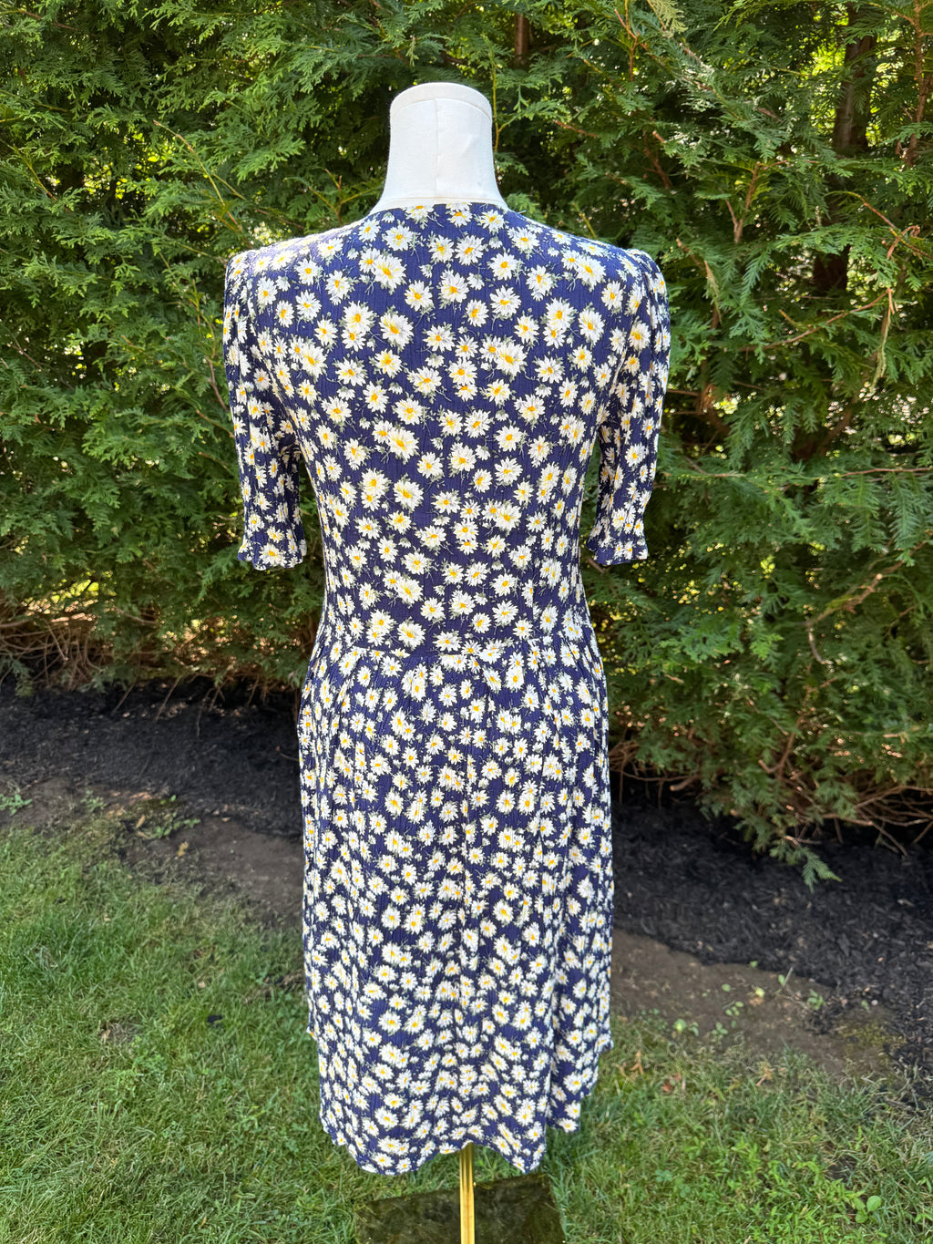 1980s blue daisy print sailor necktie dress