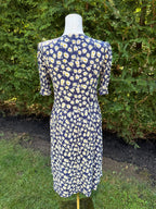 1980s blue daisy print sailor necktie dress