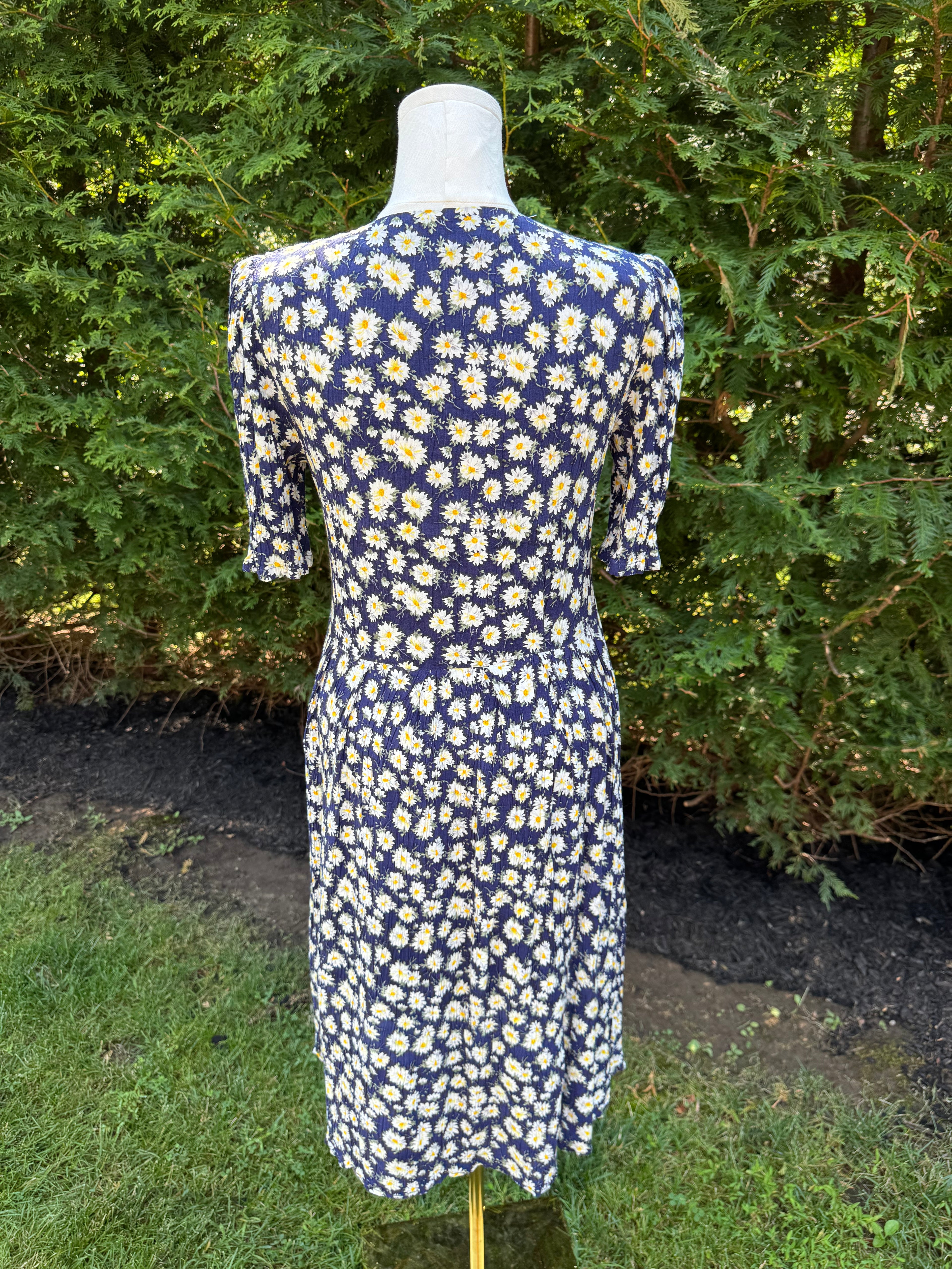1980s blue daisy print sailor necktie dress